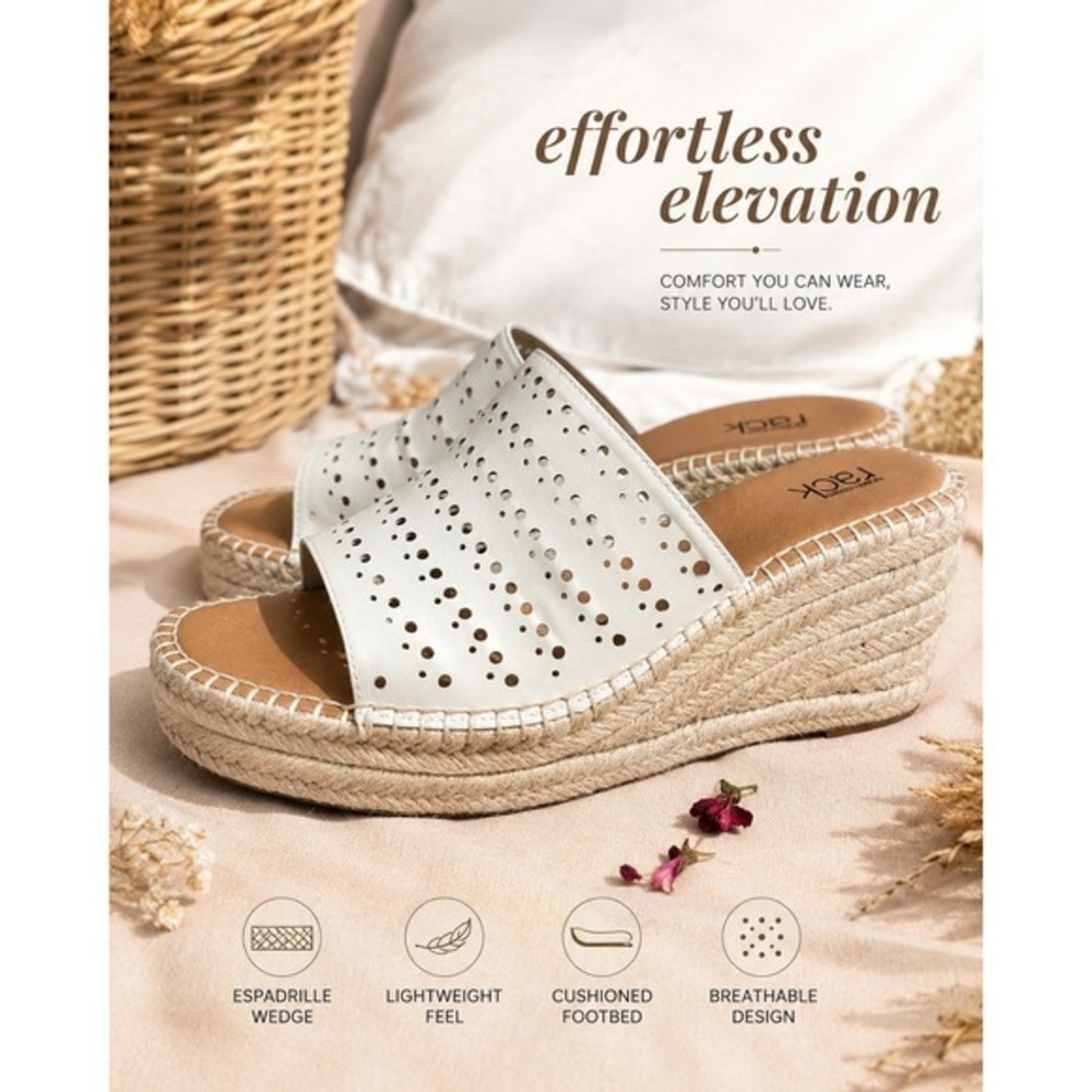 Nordstrom Rack Footwear Perforated Espadrille Wedge Slide Sandals Size 9 - Picture 1 of 9